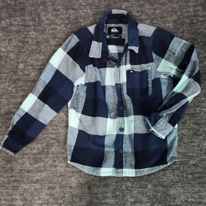 Quiksilver Boy's Navy and Light Blue Checkered Shirt